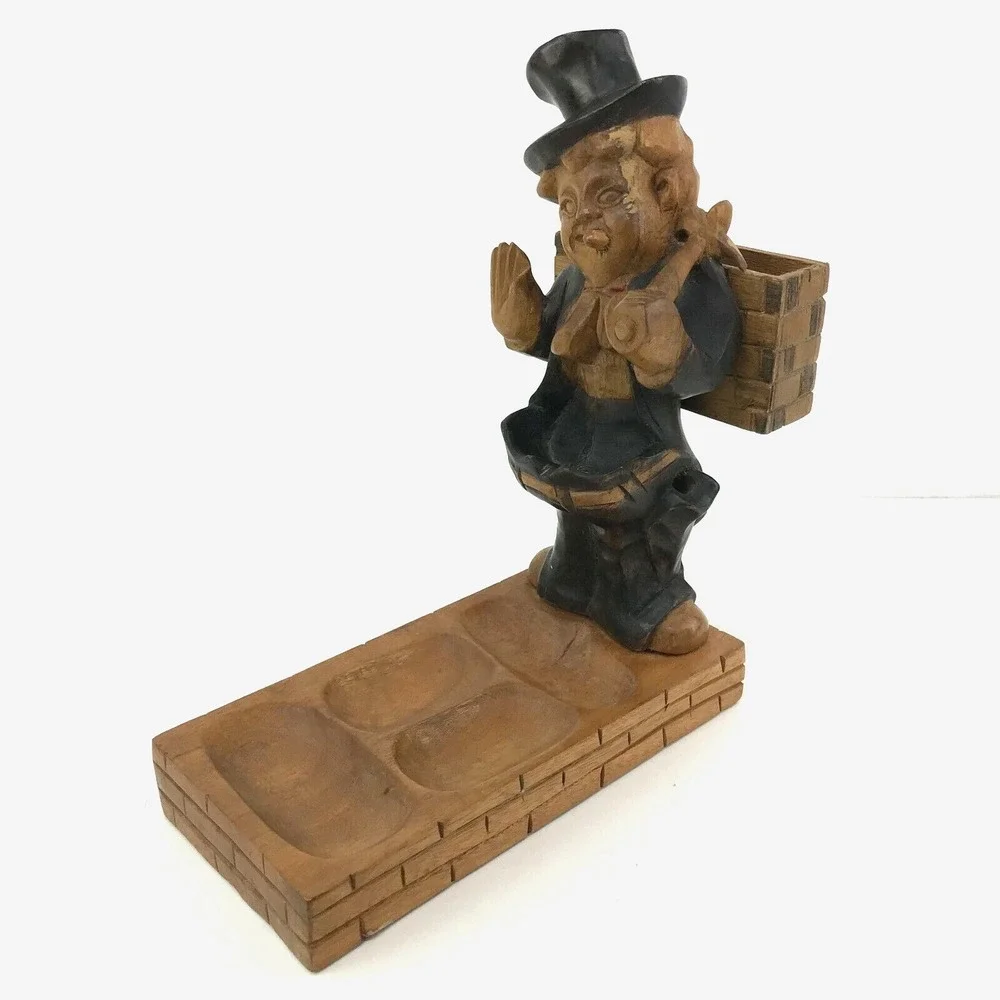 Vintage‎ Wooden Hobo Folk Art Mens Caddy Vanity Tray Dresser Organizer